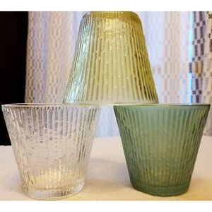 Jeannette Finlandia Juice Glasses Vtg Bark Iridescent Set of 3 Blue Clear Yellow